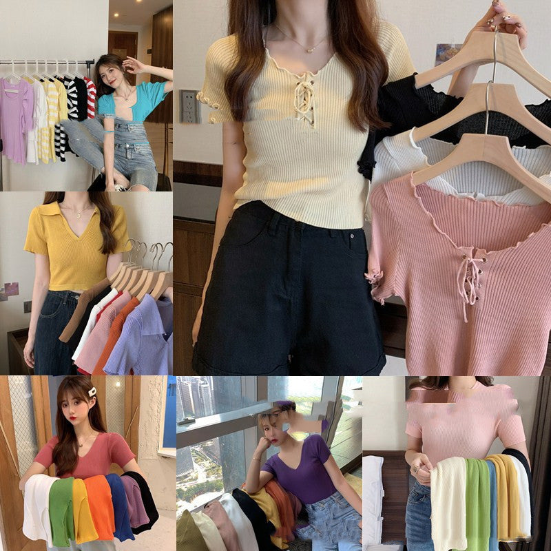 Women's Knit Short Sleeve Ice Silk T-Shirt