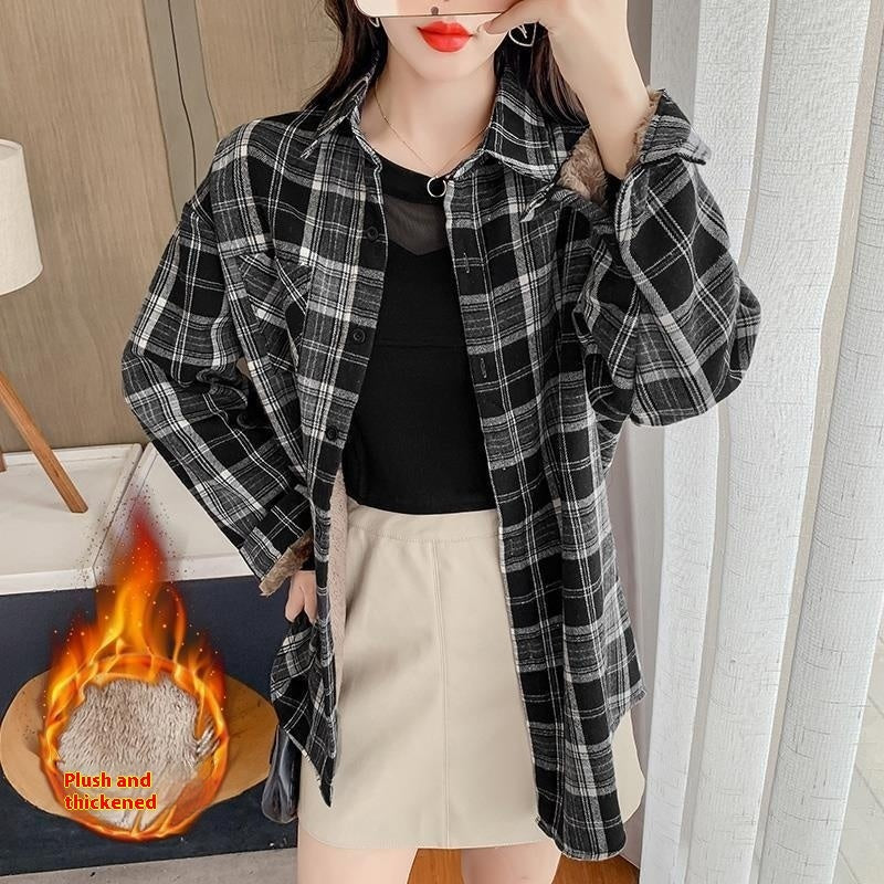 Women's Fashion New Retro Plaid Shirt Coat
