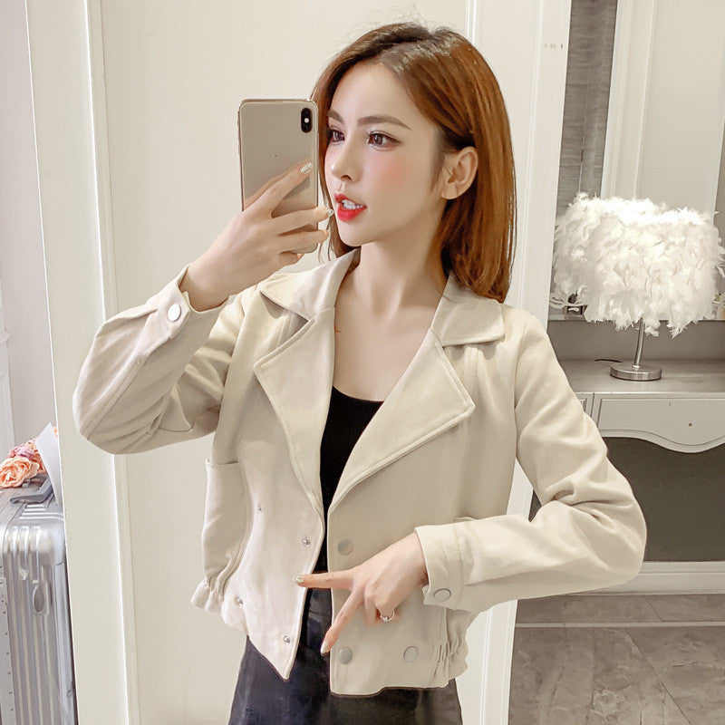 Double breasted waist long sleeve short coat