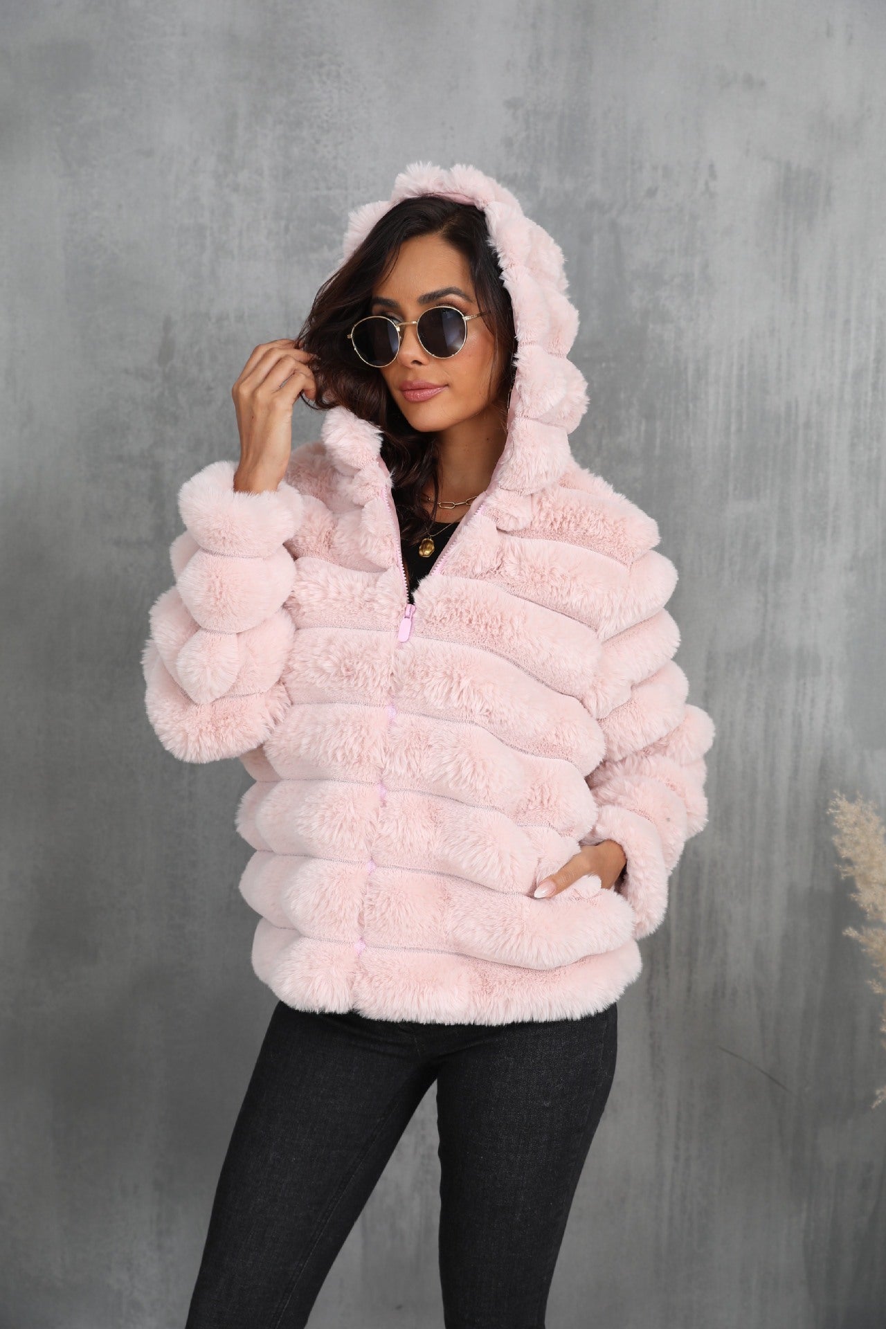 FauxFur Stride Hooded Jacket