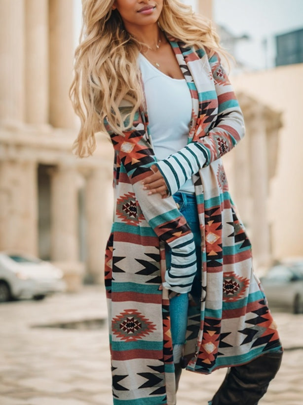 PrismCharm Geometric Open-Front Cardigan