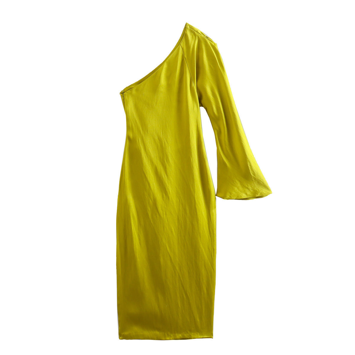 New European And American Style Asymmetric Silk Satin Slit Dress