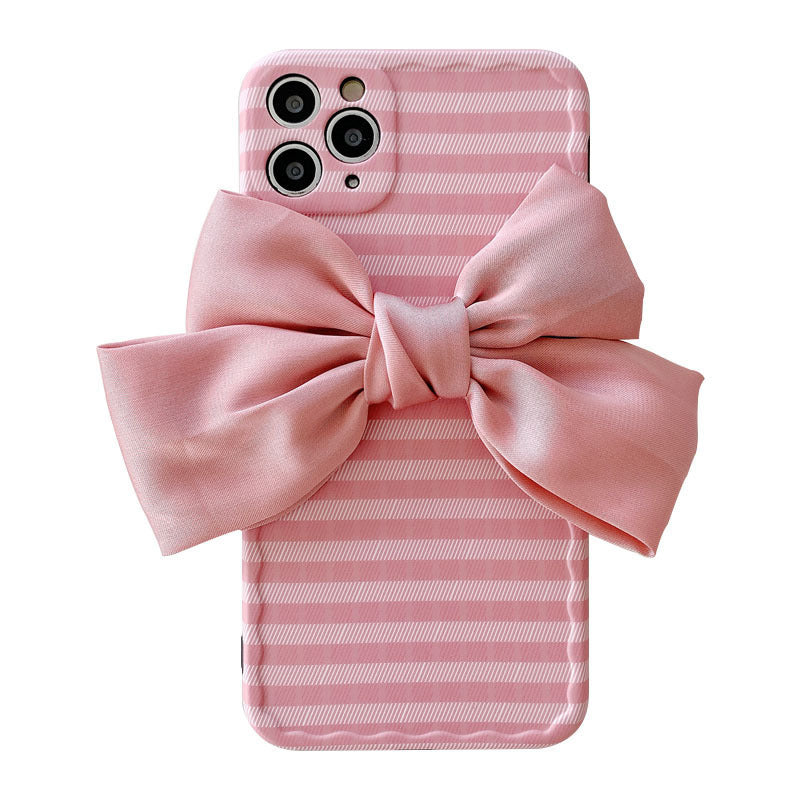 Ins Wind Striped Silk Bowknot Phone Case