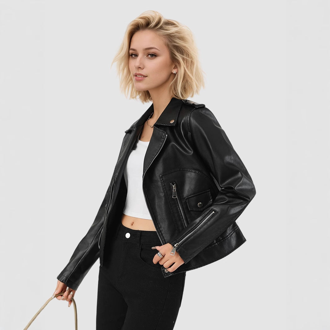 VeraLuxe Short Leather Coat