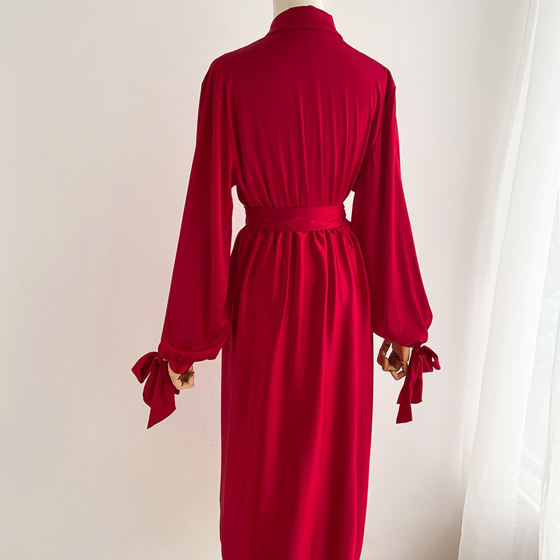 Silk Mid-Length Ice Silk French Wedding Dressing Gown