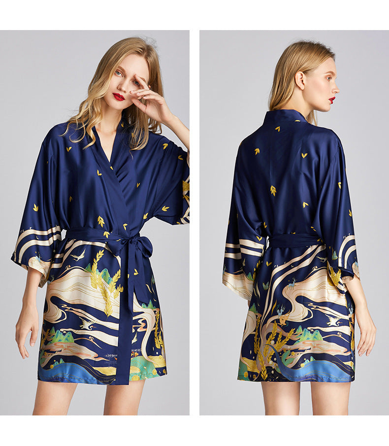 Silk Nightgown Plus Size Printed Loose Homewear