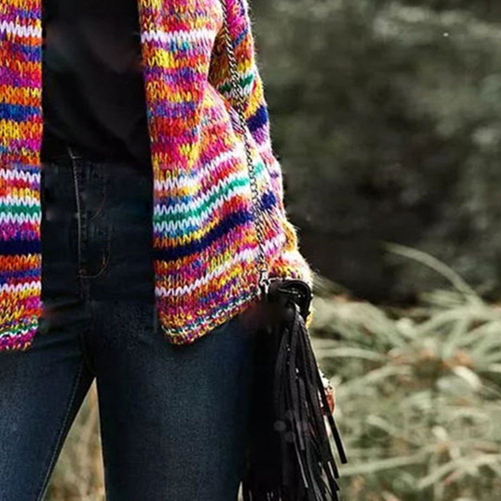 StripeHaven Wool Knit Cardigan Jacket
