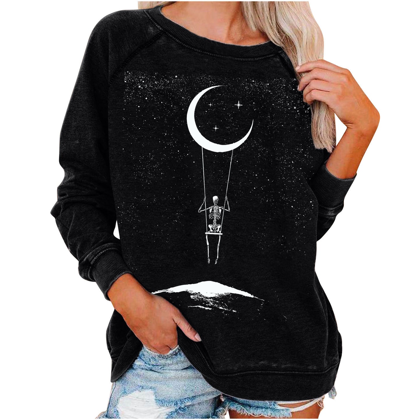 Halloween Skull Funky Print Sweatshirt For Women