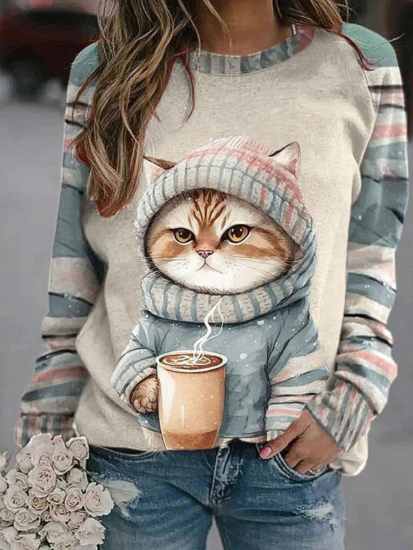 Chic Digital Print Loose Sweater