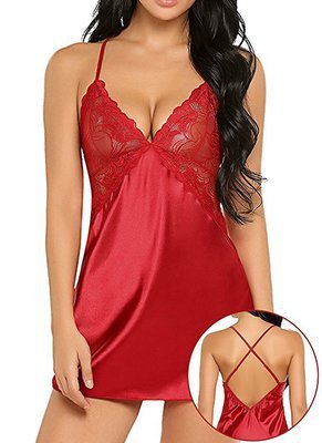 Sexy Ice Silk Back Cross Slip Nightdress Sexy Suit
