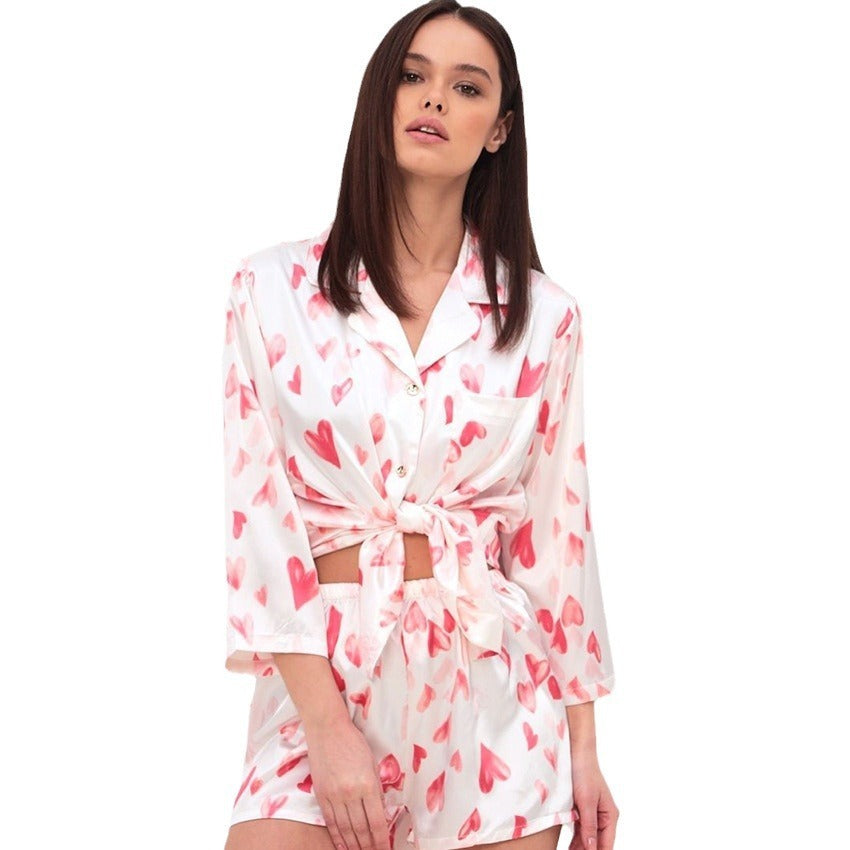 Artificial Silk Heart Printing Loose Home Wear Ice Silk