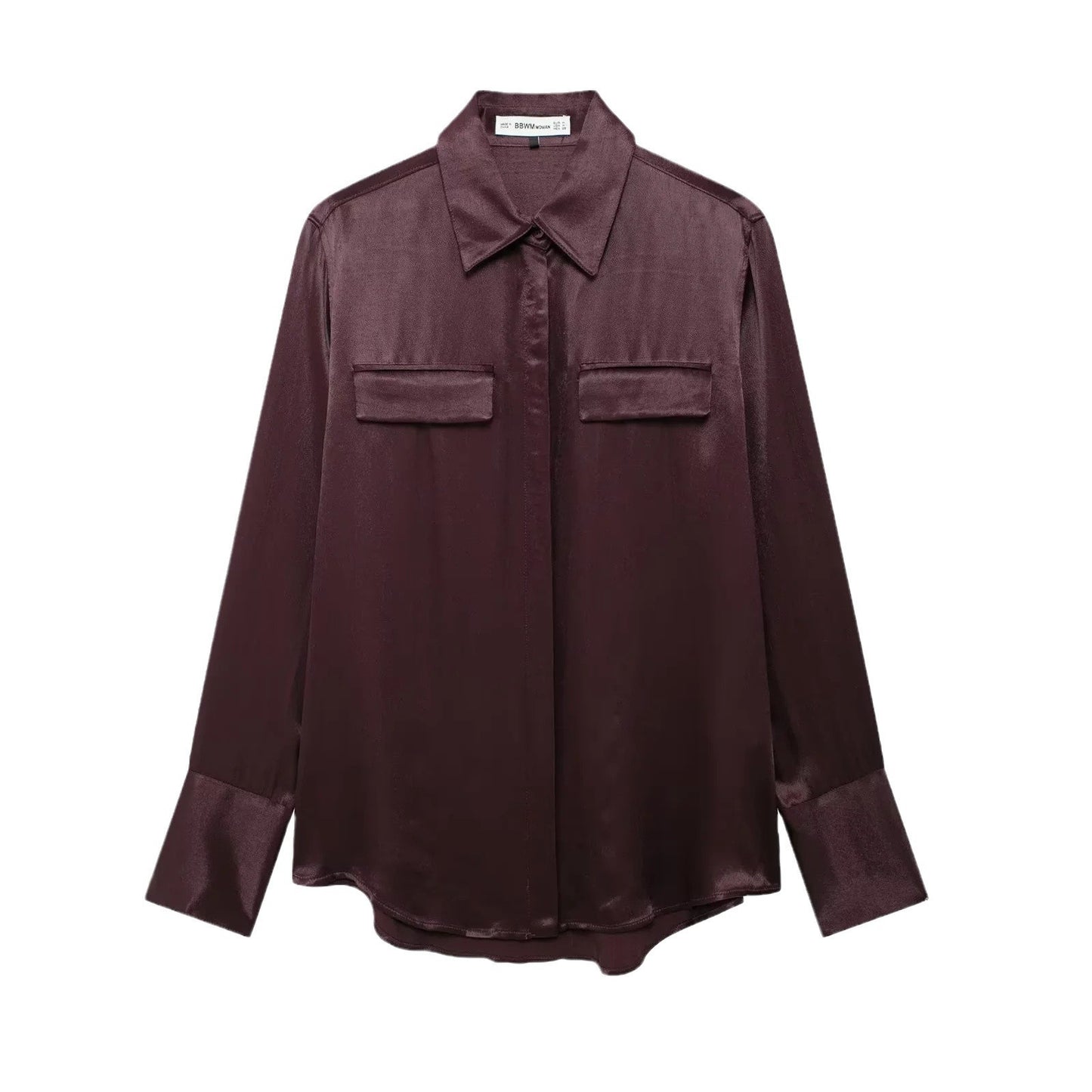 Women's Pocket Silk Satin Long-sleeved Shirt