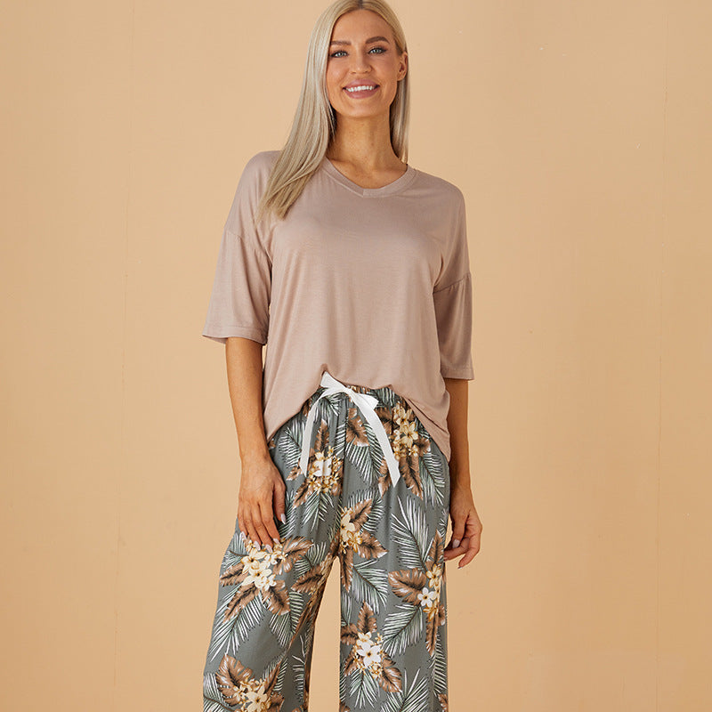Cropped Homewear Pajamas Suit Women's Cotton Silk