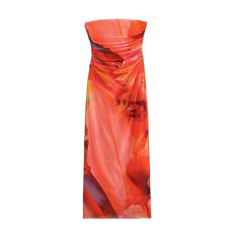 Women's Printed Silk Net Tube Top Dress
