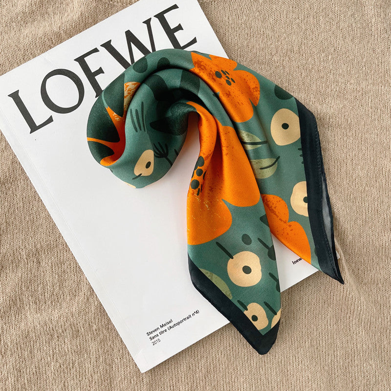 Women's Floral Print Silk Scarf Small Square