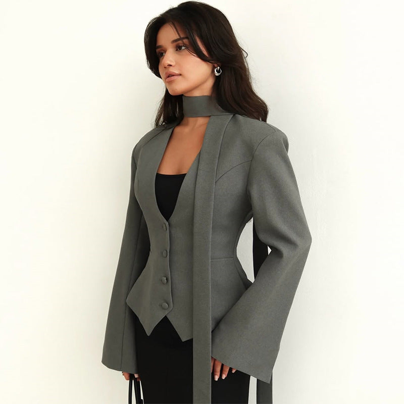 VelvaScarf Draped Suit Coat