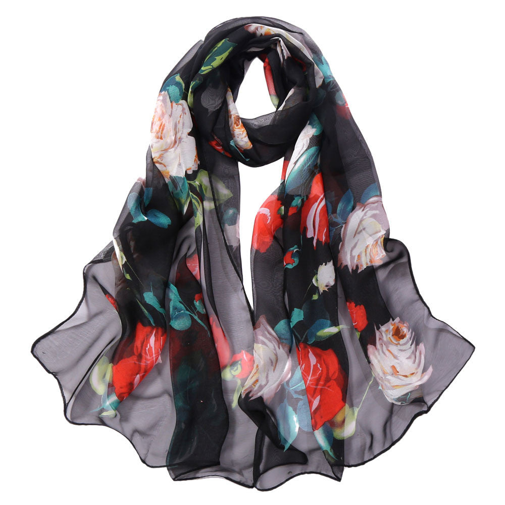 Women's Rose Pattern Sunscreen Silk Scarf
