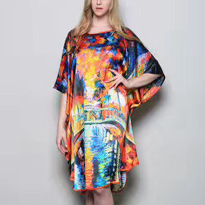 Inkjet Bat Shirt Women's Spring And Summer Home Service New Style Silk Silk Pajamas Nightdress Loose