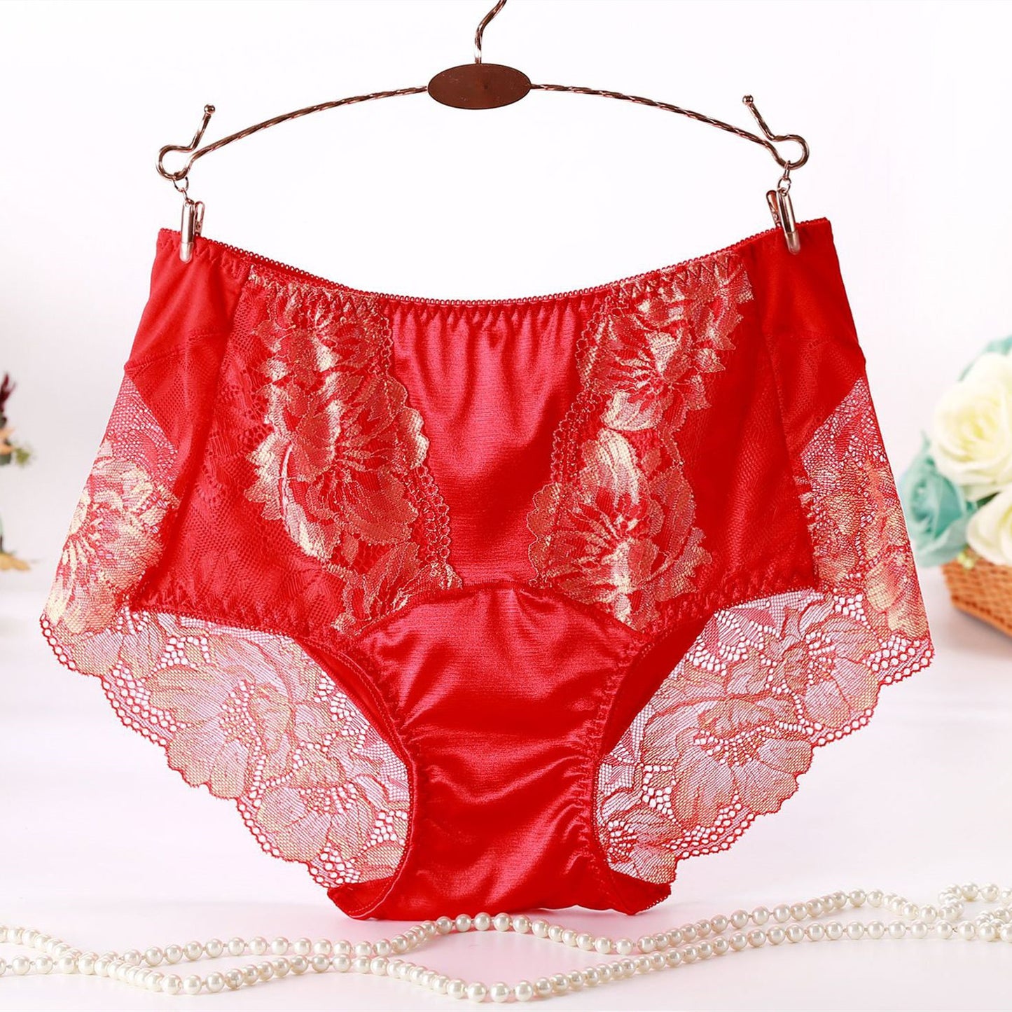Women's Ice Silk Mid-high Waist Sexy Lace Underwear