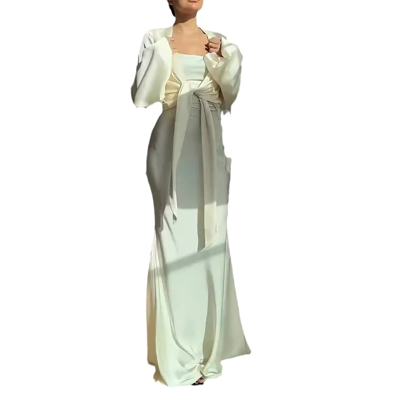 Ice Silk Sling Dress Long Sleeve Cardigan Jacket Suit