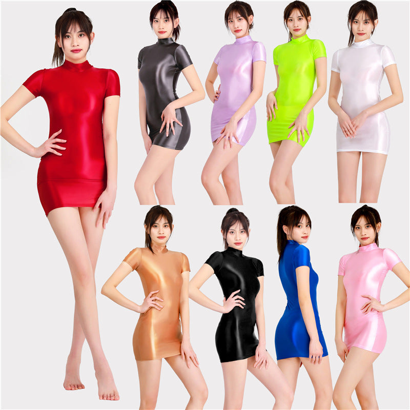 Women's Fashion Casual Oil Bright Ice Silk Dress
