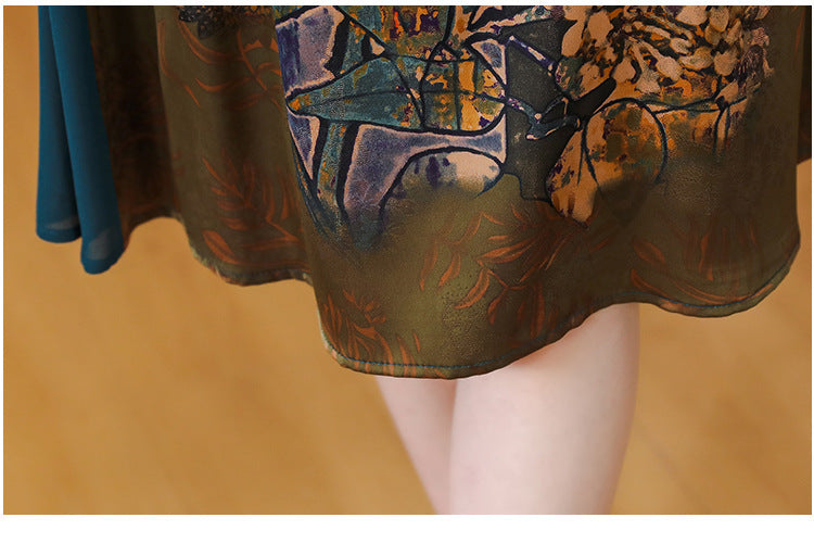Silk Like Dress Printed Belly Covered