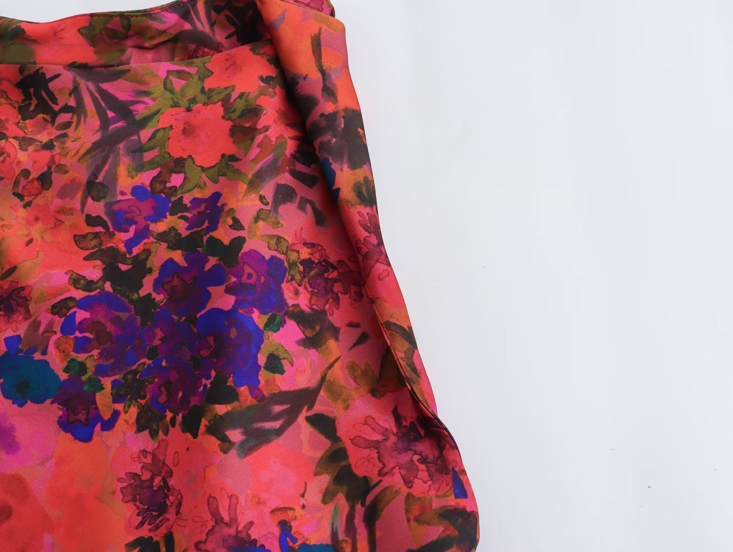 Flower Printed Silk Satin Dress