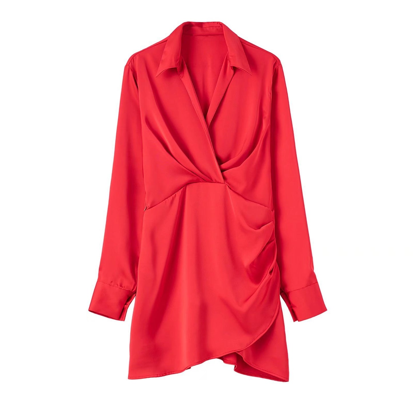 European And American Style Silk Satin Texture Waist Shirt Dress