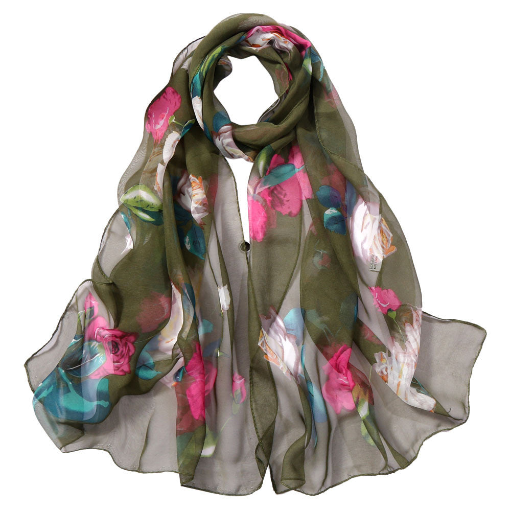 Women's Rose Pattern Sunscreen Silk Scarf