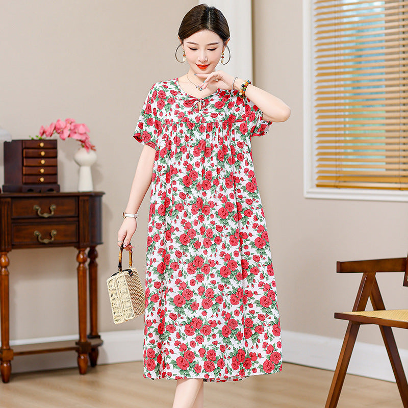 Loose Fat Mom Cotton Silk Long Skirt Cotton Summer