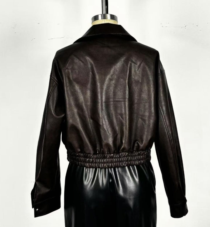 VintageAura Longline Leather Jacket
