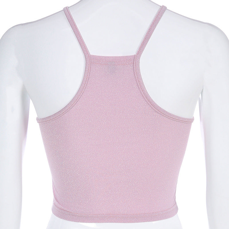 Bright silk exposed navel vest