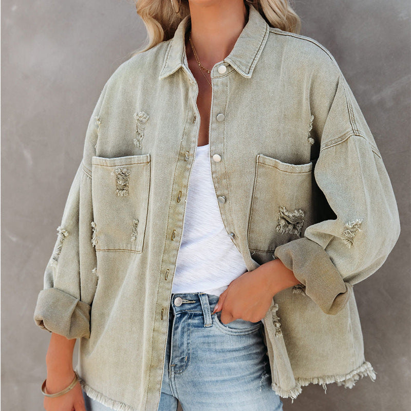 UrbanEdge Retro Ripped Denim Coat