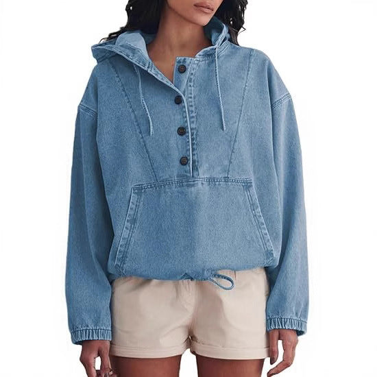 DenimHaven Button Hoodie Pullover