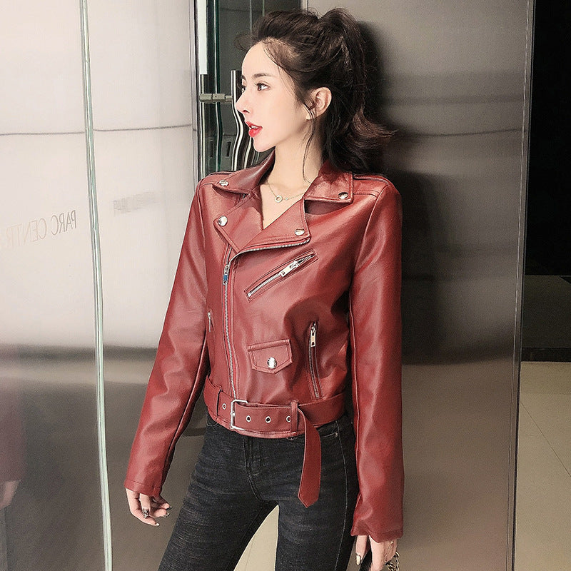 Thin and versatile leather top, motorcycle coat