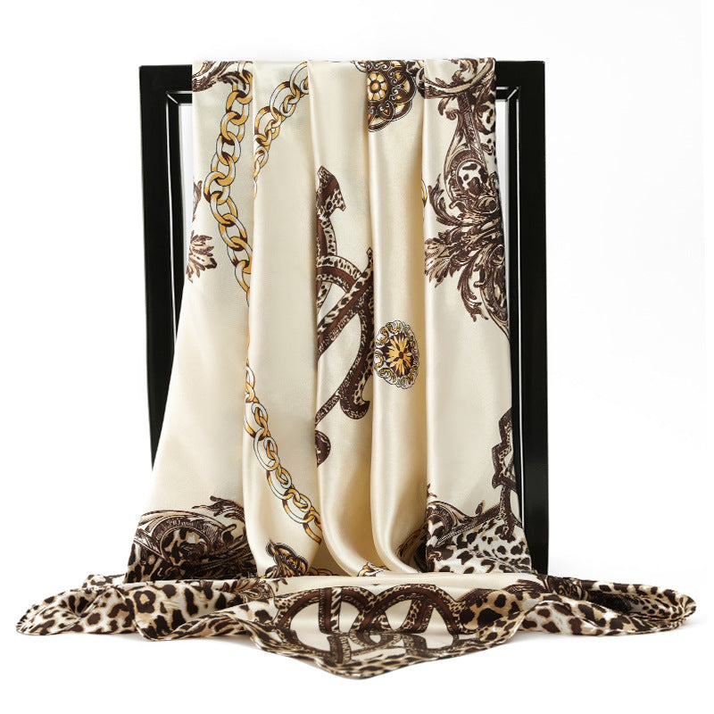 90 * 90Cm Square Scarf Leopard Chain Silk Scarf Simulation Silk Scarf