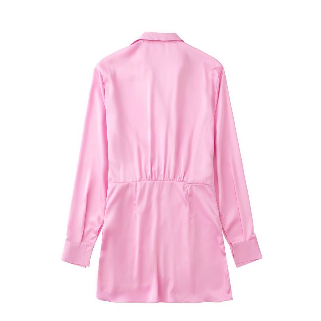 Women's Fashionable Temperament Pure Color Silk Satin Dress