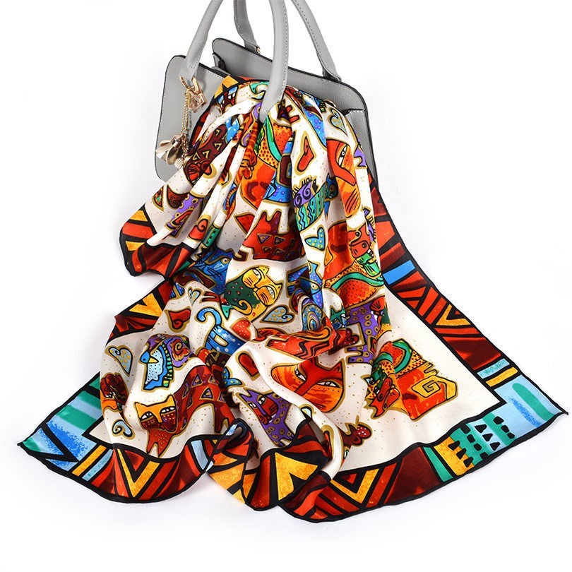 Wild Western Style Plain Crepe Satin Square Silk Scarf