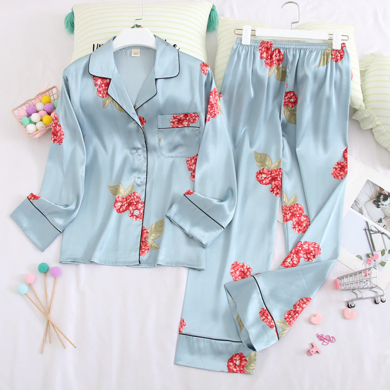Long sleeved trousers ice silk pajamas suit