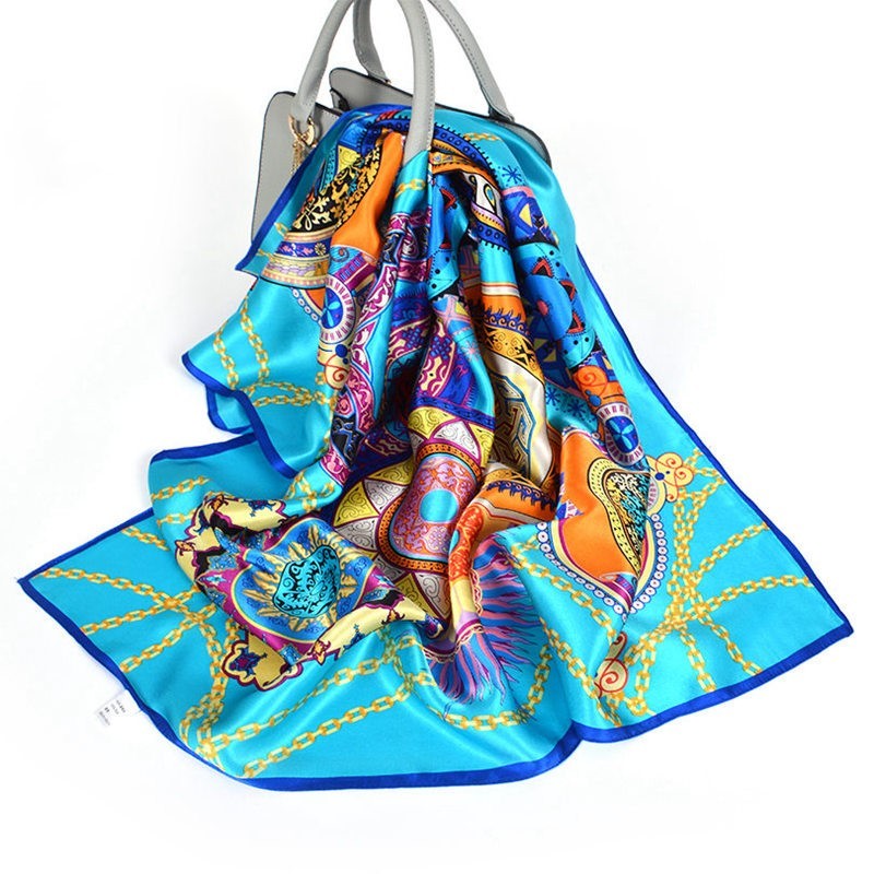 Wild Western Style Plain Crepe Satin Square Silk Scarf