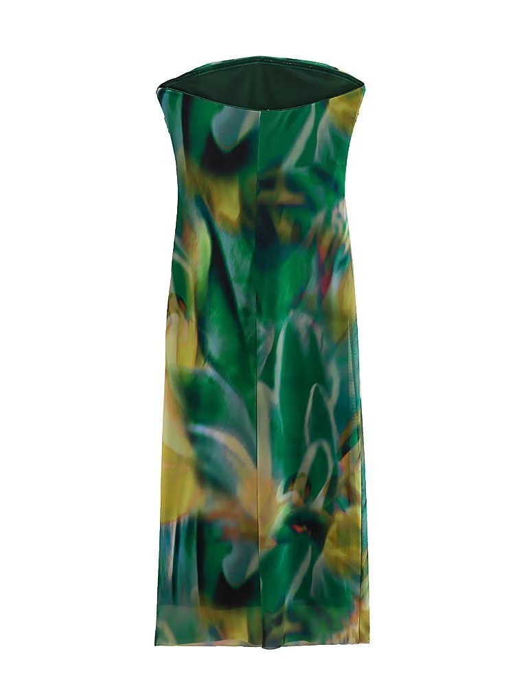 Women's Printed Silk Net Tube Top Dress