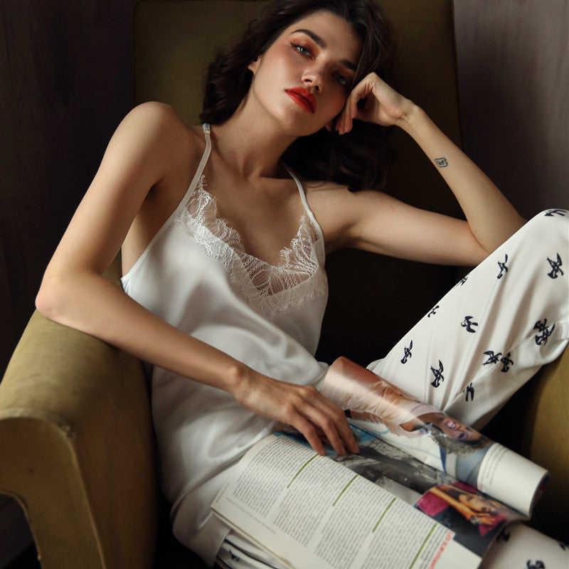 Women's thin ice silk lace pajamas