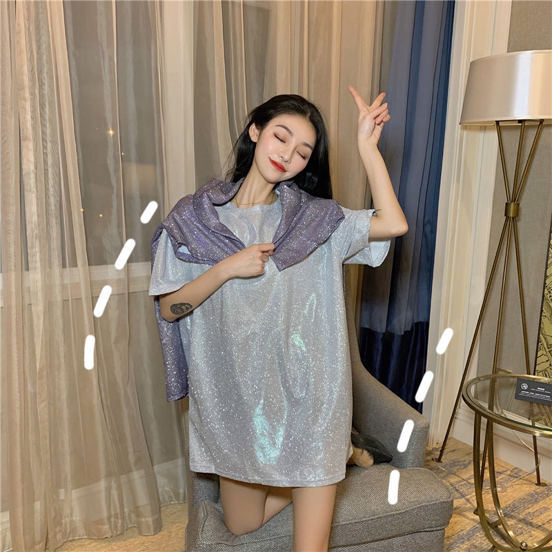 Long sparkling silk top