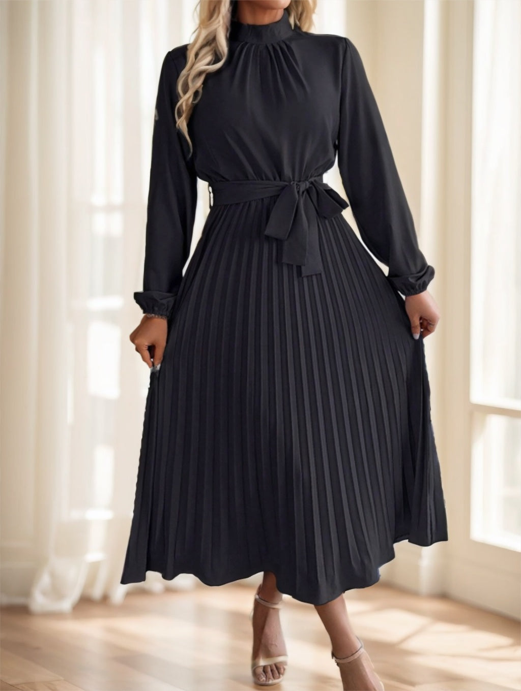 BelleNoir Bow Pleat Dress