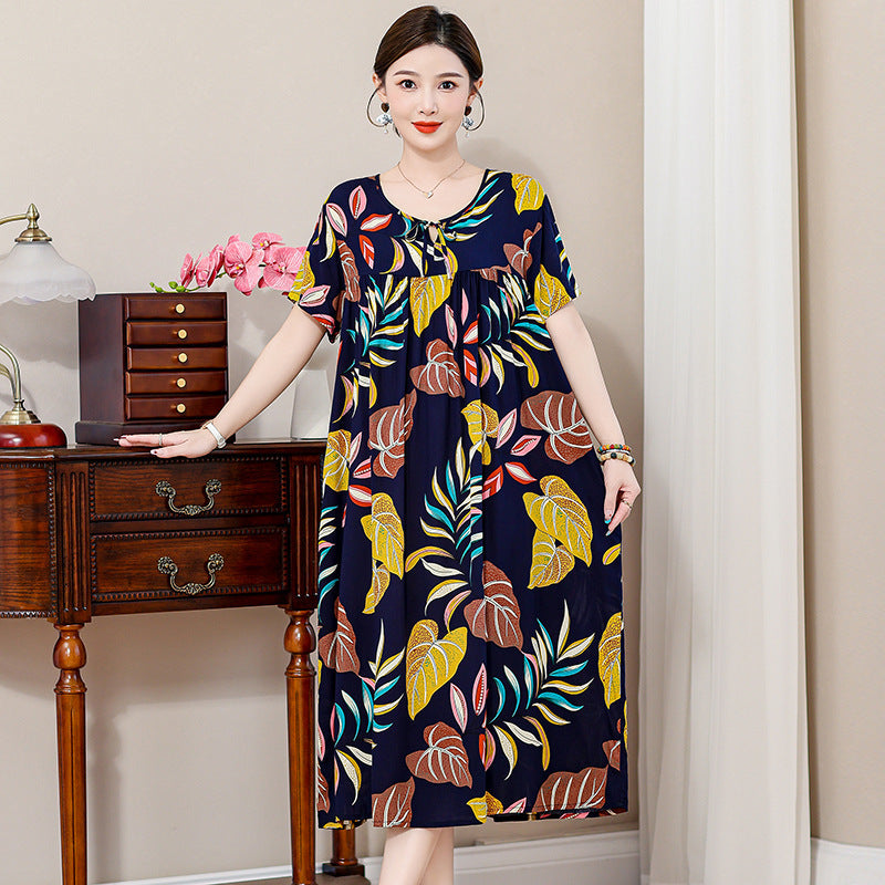 Loose Fat Mom Cotton Silk Long Skirt Cotton Summer
