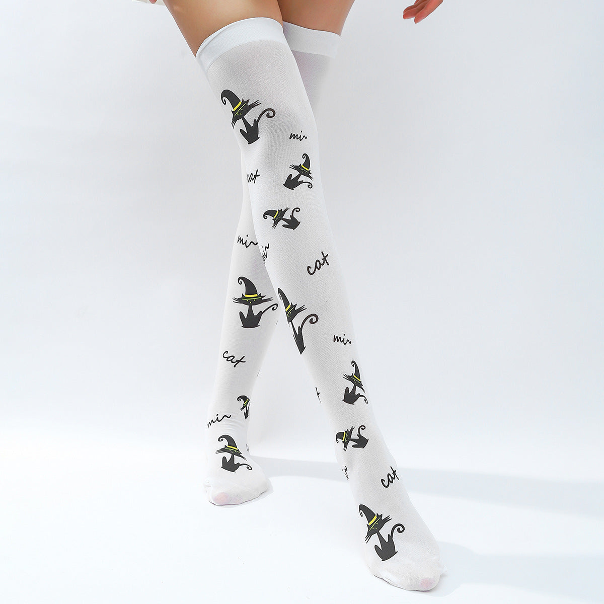 Black Silk Screen Foot Knee Socks