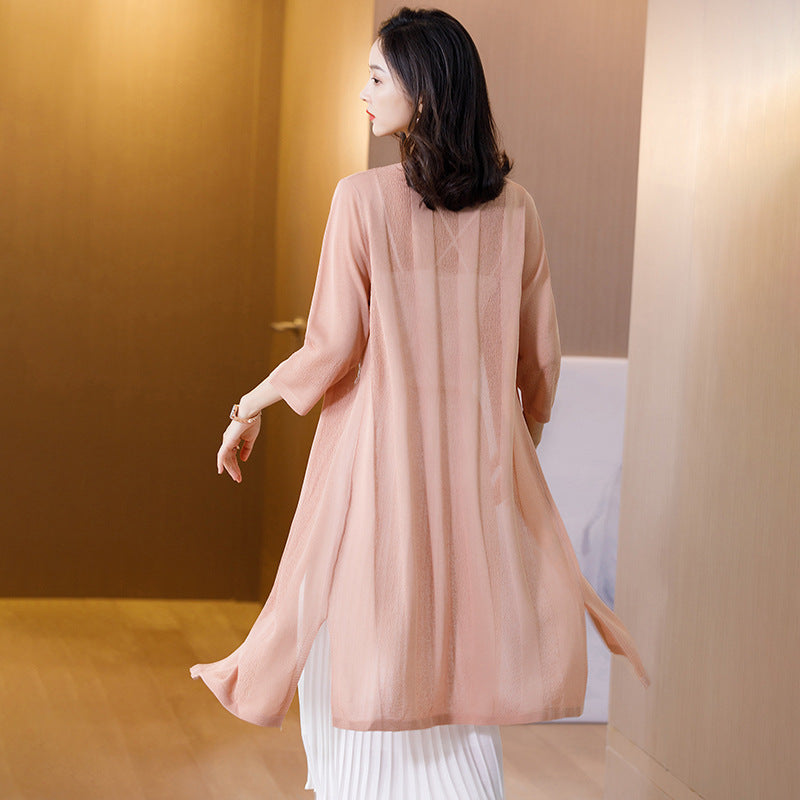 Ice Silk Lazy Wind Long Knit Cardigan Casual Loose Women