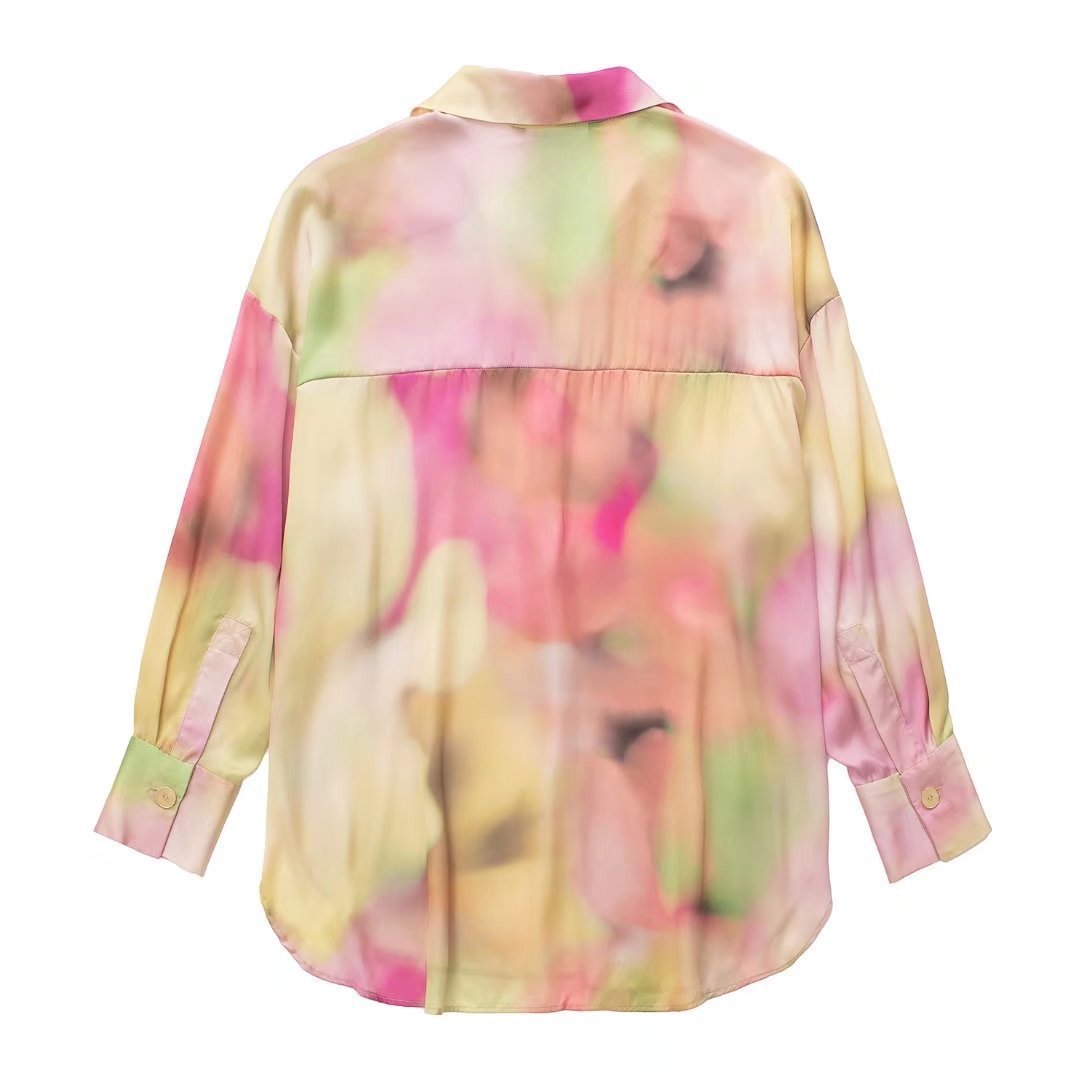 Women's Fashion Tie Dye Silk Satin Textured Shirt
