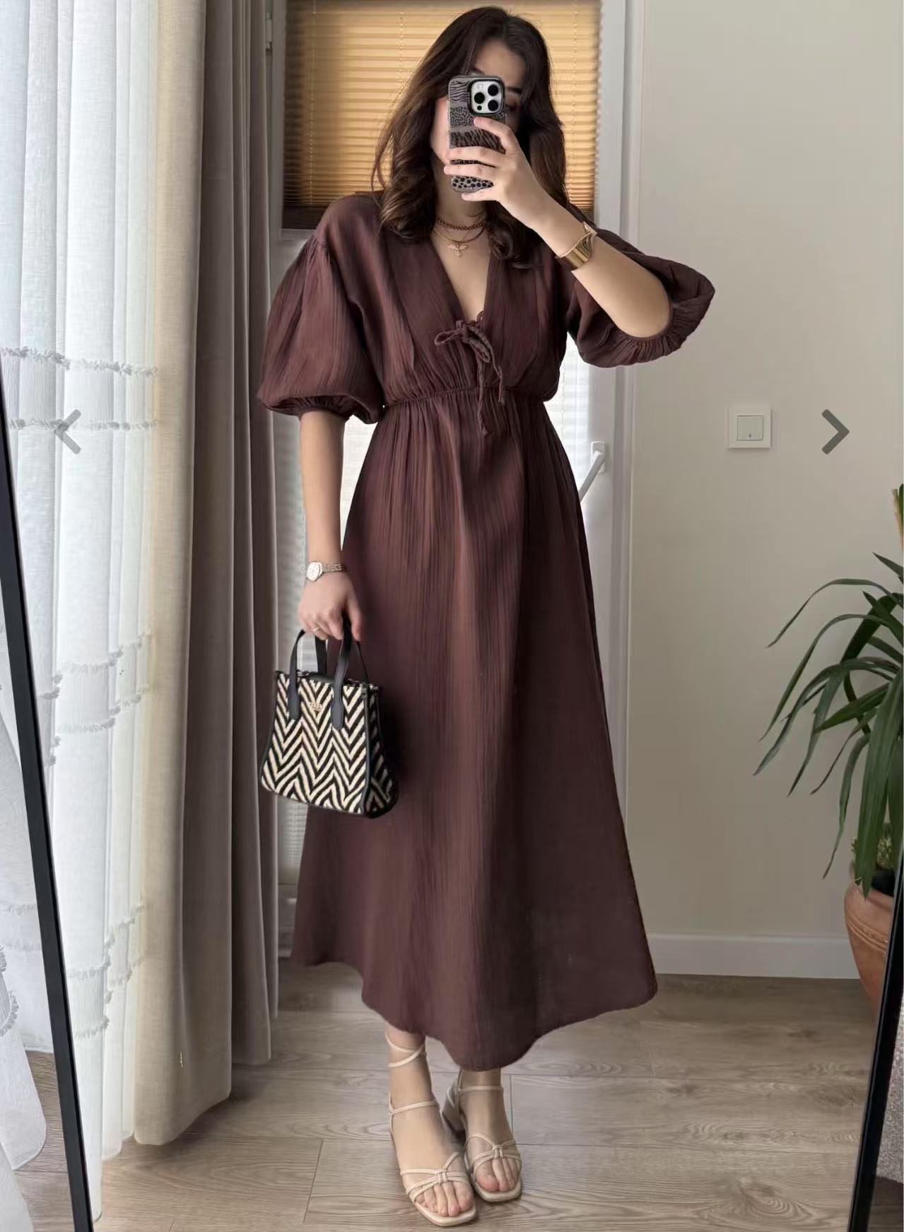 Women's Sweet V-neck Puff Sleeve Short Sleeve Dress