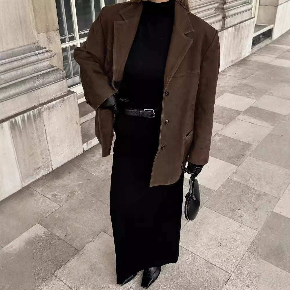 VintageVerve Turn-Down Collar Coat